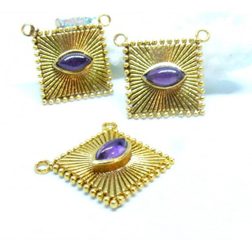 Copy of gd11001 lot 1 pendentif  coussinet 8mm avec décor  labradorite 8mm en argent 925 finition doré 18kt