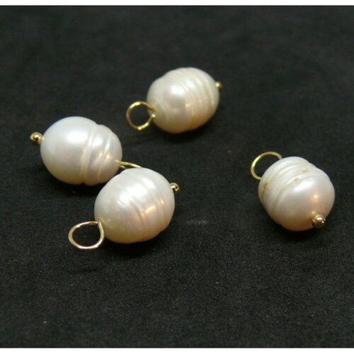H11jf0094201 lot de 4 pendentifs de perles naturelles forme de grain de riz 10mm finition doré 18kt