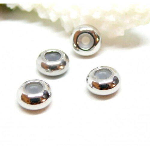 Copy of bu11220428174055d pax 4 perles stopper 4mm par 3mm avec trou 1.2mm en acier inoxydable 304 en finition argenté