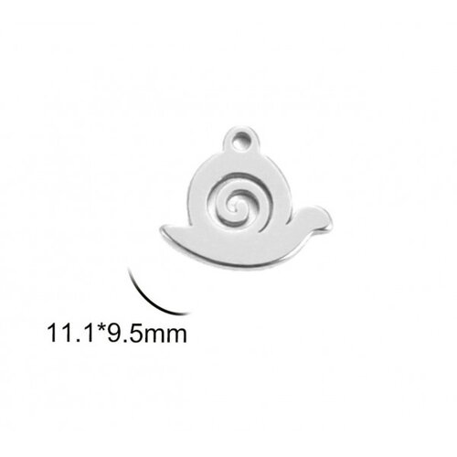 Ps11908528 pax 4 pendentifs escargot 11mm en acier inoxydable 304 finition argenté