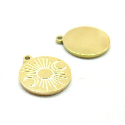 Ps11910363 pax 2 pendentifs soleil 14.5mm  en acier inoxydable 316l doré pour bijoux raffinésoré pour bijoux raffinés
