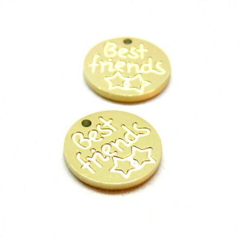 Ps11905245 pax 2 pendentifs médaillon best friends 13mm en acier inoxydable 316l doré pour bijoux raffinés