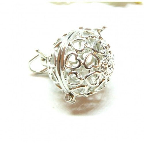 Ps1164499 pax 1 pendentif, cage pour perle, bola grossesse coeur 18mm, boule de parfum métal finition argent platine