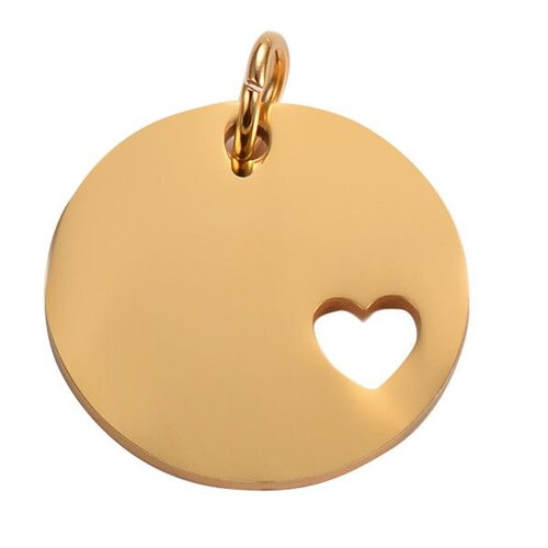 Bu112308161804443530 pax 1 pendentif médaillon coeur avec anneau 25mm en acier inoxydable finition doré placage ionique