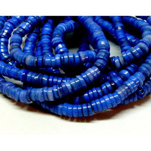 Hq024001c lot de 19 cm perles nacre véritable heishi rondelles 6mm coloris bleu nuit