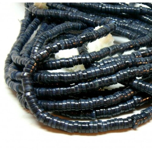 Hq024001a lot de 19 cm perles nacre véritable heishi rondelles 6mm coloris noir