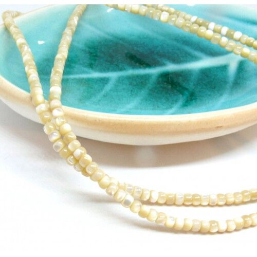 Bu11220214104935c lot de 10 cm de perles heishi de nacre véritable beige crème rondelle  3 par 4mm