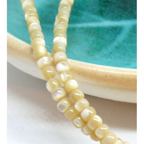 Bu11220214104935d lot de 10 cm de perles heishi de nacre véritable beige crème rondelle  4 par 6mm ( environ 25 perles )
