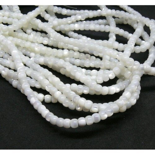 Bu11220214104935b lot de 10 cm de perles heishi de nacre véritable blanc crème rondelle  4 par 6mm