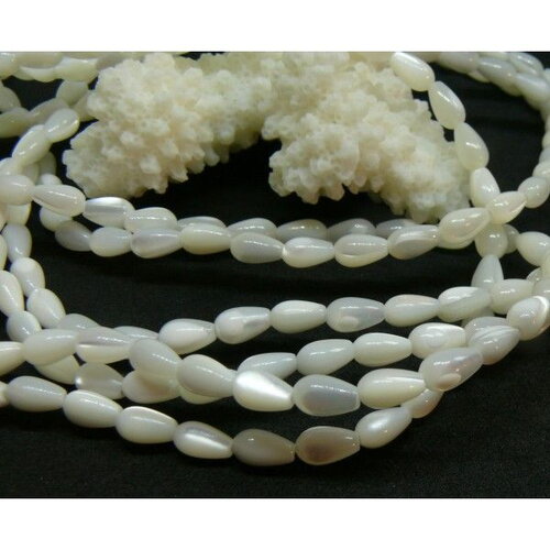 Bu11211216135946a lot 1/2 fil perles intercalaire goutte 5 par 8mm en nacre  blanche ( environ 28 perles )