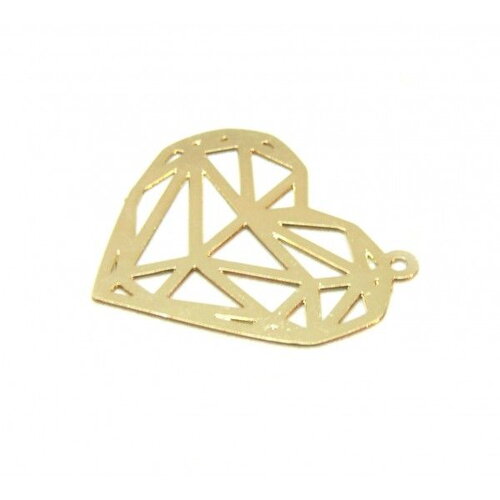 Ps11907984 pax 6 estampes pendentifs coeur origami 27mm métal finition doré