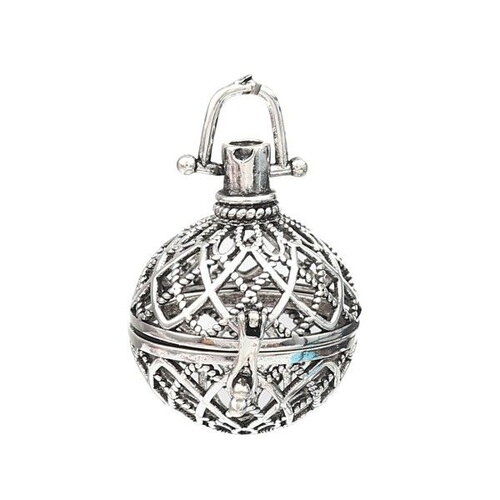 Ps110260009 pax 1 pendentif, cage pour perle, bola grossesse  20mm, boule de parfum métal finition argent antique