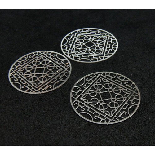 Ps11847807 pax 6 estampes pendentif multiconnecteur filigrane mandala 26mm métal finition argenté