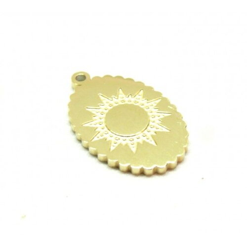Ps11912819 pax 1 pendentif médaillon ovale avec soleil 18.5mm en acier inoxydable 304 doré pour bijoux raffinés