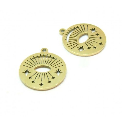 Ps11912817 pax 2 pendentifs médaillon grigri  amulette 15mm en acier inoxydable 304 doré pour bijoux raffinés