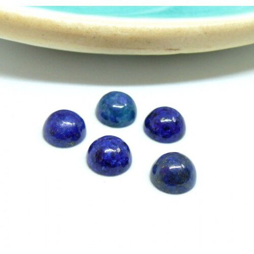 H11r4166 pax de 5 cabochons, demi perle 6mm, lapis lazuli, coloris 33