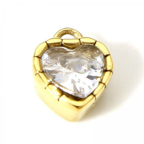Ps11915135 pax 1 pendentif coeur travaillé  avec strass 6.5mm en acier inoxydable 304 doré pour bijoux raffinés