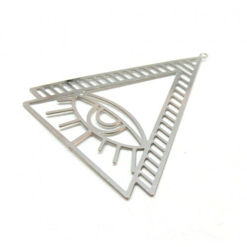 Ps11908761 pax 2 estampes pendentifs triangle avec oeil illuminati 45mm métal finition argenté