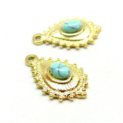 H11n08741a pax 1 pendentif  boho chic goutte 22 par 14mm avec turquoise reconstituée en acier inoxydable 304 finition doré