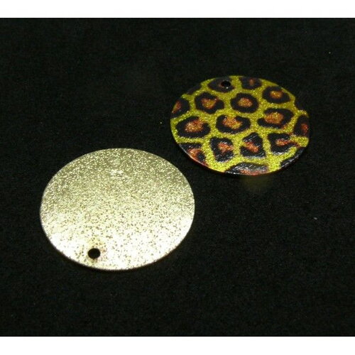 Ps110224255 pax 4 pendentifs breloques stardust ronde 20mm léopard doré
