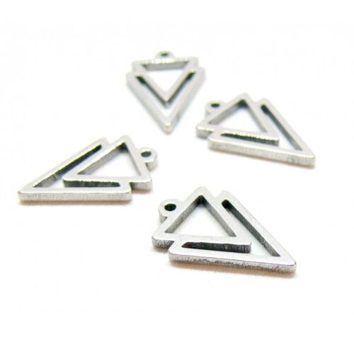 Bu112312151501113530 pax 10 pendentifs double triangle 17mm en acier inoxydable finition argenté ref 1