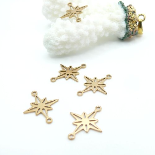 Bu112312151501113530 – lot de 4 pendentifs connecteurs étoiles 18mm acier inoxydable 304 doré ref 6