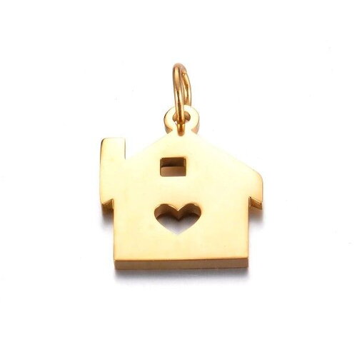 Bu112312151529343530d pax 1 pendentif avec anneau home sweet home 18mm en acier inoxydable finition doré ref 2