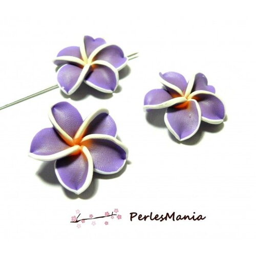 Lot de 4 fleurs fimo violet 32mm ref 2g3202