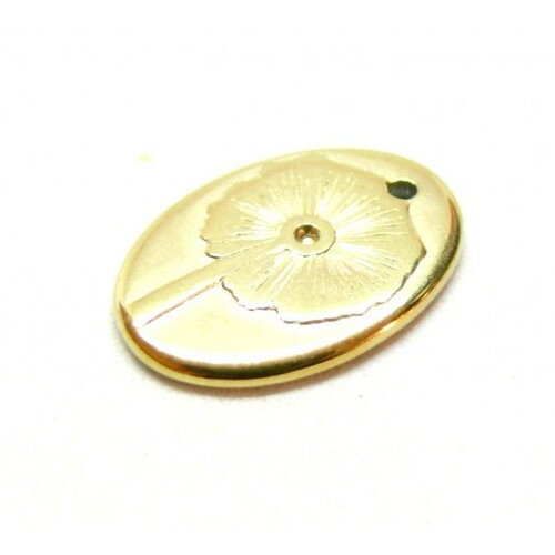 H11h21373g pax 1 pendentif médaillon ovale avec fleur 20mm en acier inoxydable 316 placage ionique finition doré 18kt