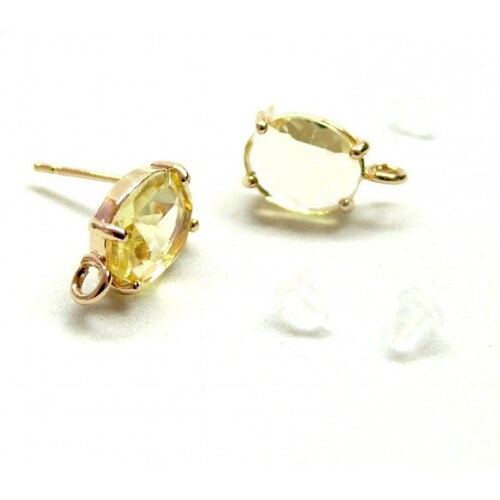 Ps11913944 pax 2 boucles d'oreilles puce avec verre facetté et anneau d'attache en cuivre finition doré avec embouts plastique
