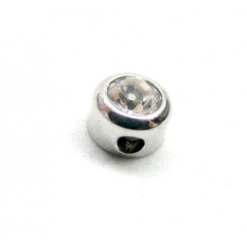 Ps11866861 pax 1 pendentif perle intercalaire avec strass 6mm en acier inoxydable 316 chirurgical finition argenté