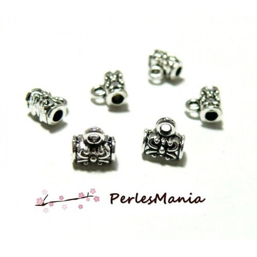 Copy of lot de 50 bélières tube fleurs métal couleur argent antique 2n8735