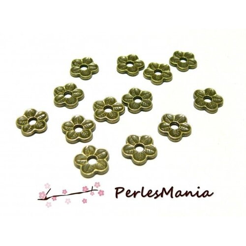 Ref 2y6840 lot de 20 perles intercalaire, coupelle style fleur 10mm métal coloris bronze