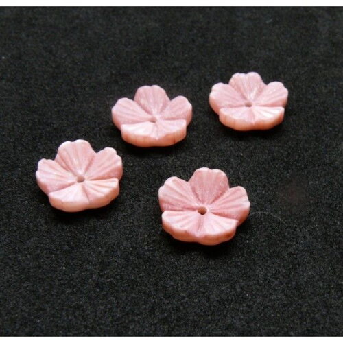 Bu11180521152547a pax 4 perles intercalaire 3d forme fleur nacre sculptée 10mm en nacre naturelle finition rose pastel