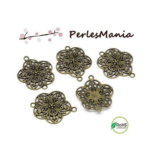 Ps1113084 lot de 4 connecteurs grande fleur laiton finition bronze