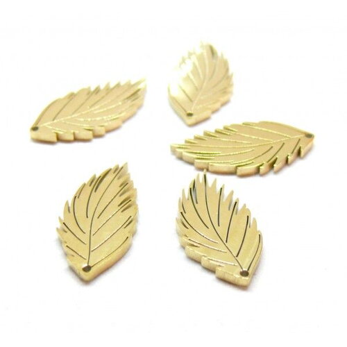 Ps11907240 pax 1 pendentif feuille 20mm - doré en acier inoxydable  - pour bijoux raffinés