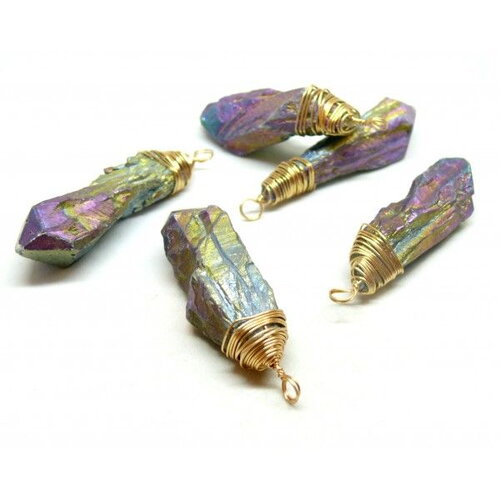 Bu11210224100704 lot 1 pendentif 55mm en pierre effet irisé violet avec métal finition doré ref 4