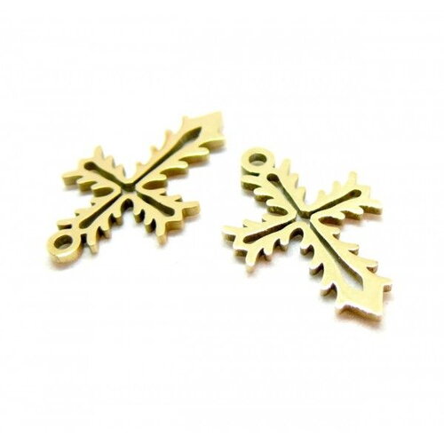 Ps11910340 pax 2 pendentifs croix 19mm en acier inoxydable 316l doré pour bijoux raffinés