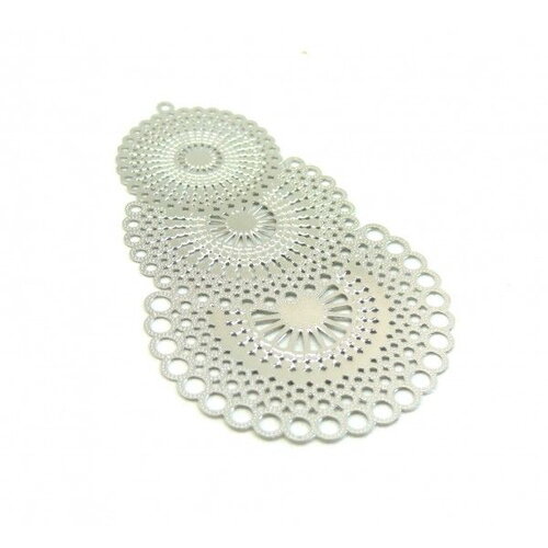 Ps11827179 pax 2 estampes filigrane triple mandala 57 mm métal couleur argent