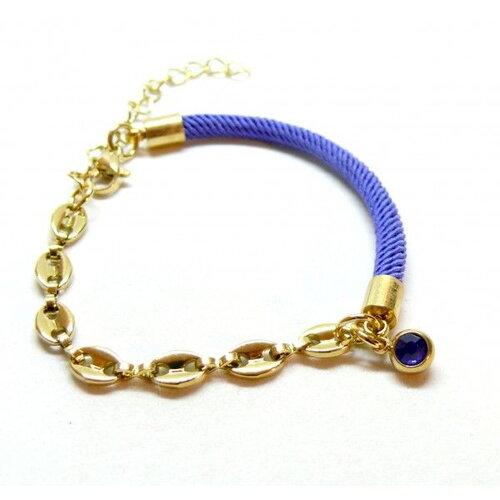Ps110908428 pax 1 bracelet cordon bleu avec strass et chaine maille marine en  acier inoxydable 304 finition doré