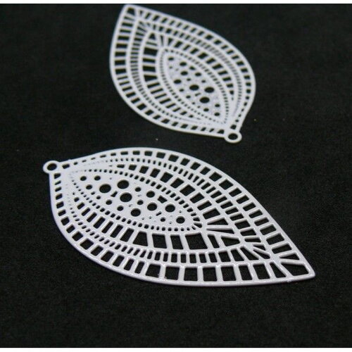 Ps11919061 pax 4 estampes pendentifs marquise travaillées 45mm métal finition blanc