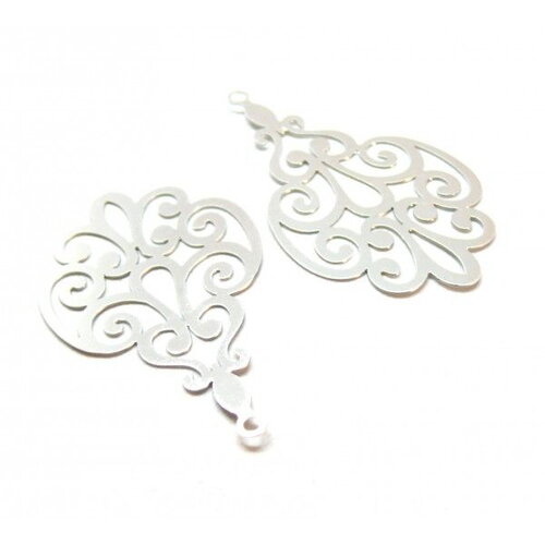 Ps11924097 pax 4 estampes pendentifs arabesque 45mm métal finition argent platine