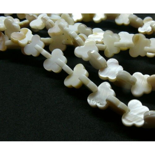 H11q024011 lot de 10 perles nacre forme papillon 9 mm coloris blanc crème