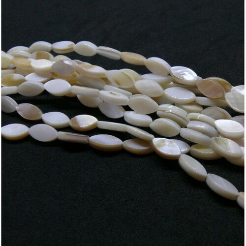 H11q024017 lot de 10 perles nacre forme navette, marquise 10 mm coloris blanc crème