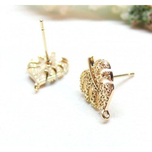 H11s350424 pax 2 boucles d'oreille puce feuille de montserrat avec anneau d’attache en laiton finition doré 18kt