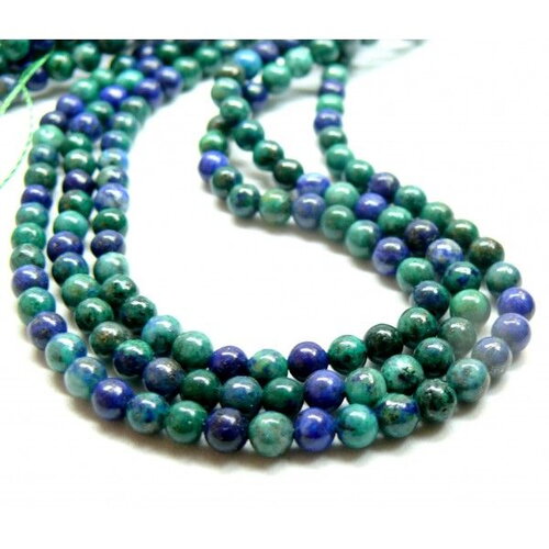 H11m27908 lot d'1/2 fil d'environ 45 perles rondes de 4mm chrysocolle et lapis lazuli