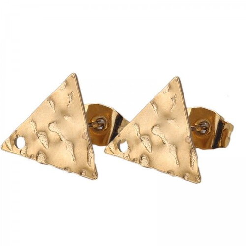 Ps11875755 pax 2 boucles d'oreilles puce triangle martelée 12mm acier inoxydable 304 finition placage doré 18kt