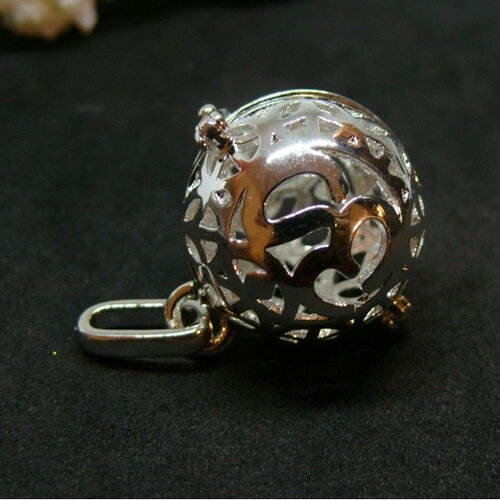 H11s751012s pax 1 pendentif cage bola yoga signe symbolique ohm cuivre finition argent vif pour perle bola en 16mm