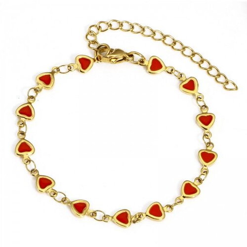 Ps11918388 pax 1 bracelet cœur - en résine émaillée rouge 5mm - acier inoxydable 304 - finition or 18kt