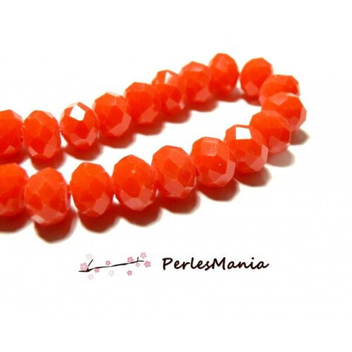 H104 - 1fil d'environ 65 perles verre teintées orange fonce rondelles facettées 10 par 8mm